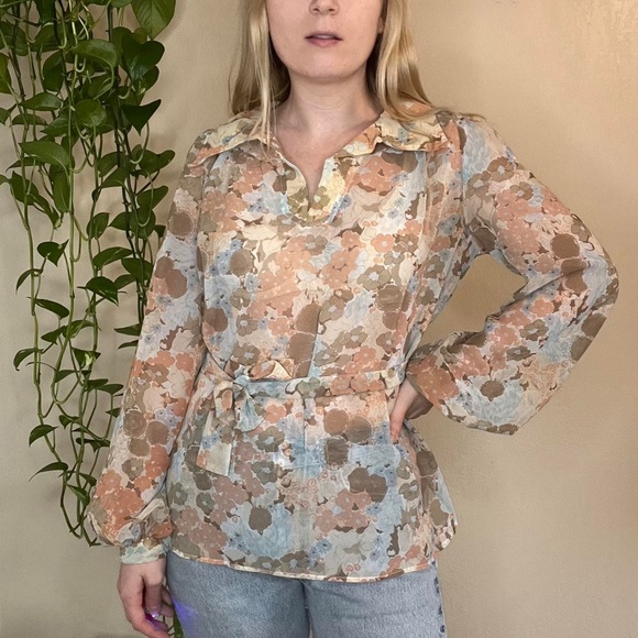 Vintage Tops - Vintage Semi-Sheer 70’s Floral Blouse